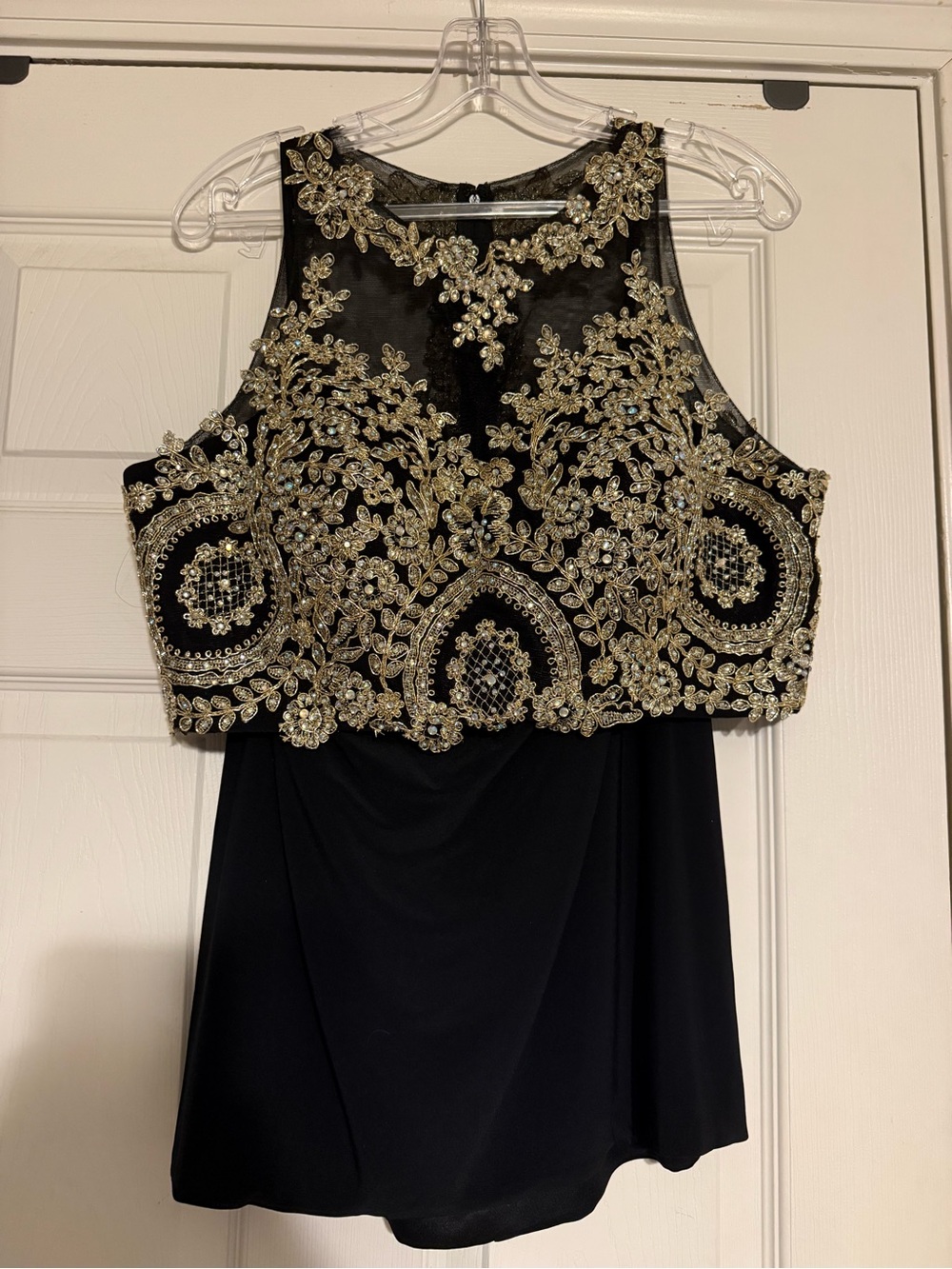 Black Two-Piece Dress with Gold Beaded Embellished Bodice